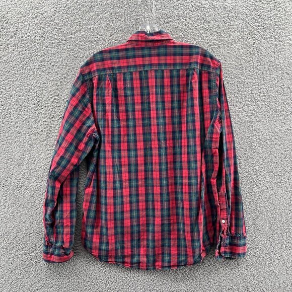 J.Crew Long Sleeve Button-Down Shirt Mens Medium Plaid Red Blue Cotton - Picture 2 of 6